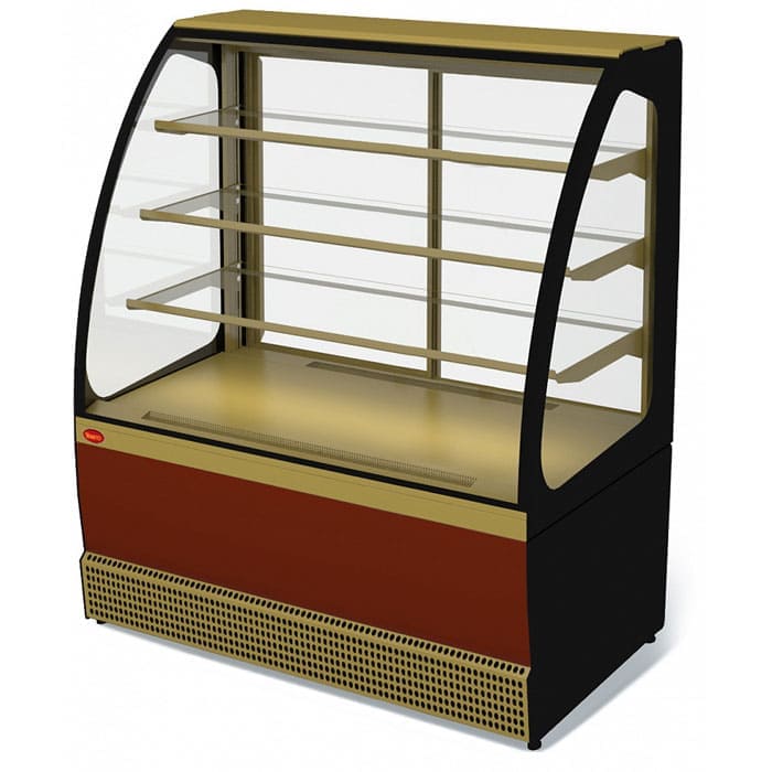 Холодильная витрина Veneto 1305 полукруглая в аренду, среднетемпературная, золотистая