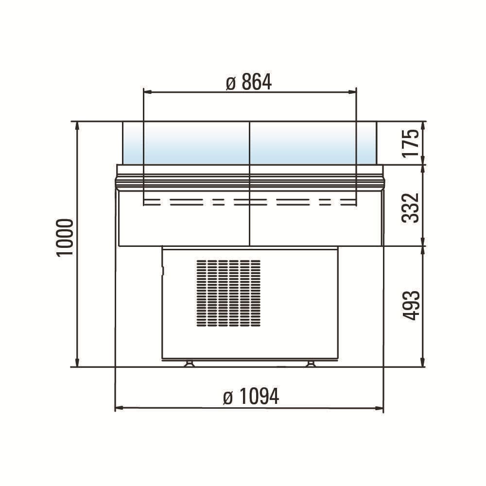 Холодильная витрина Arneg VIP круглая, в аренду, среднетемпературная, открытая выкладка, рекламная